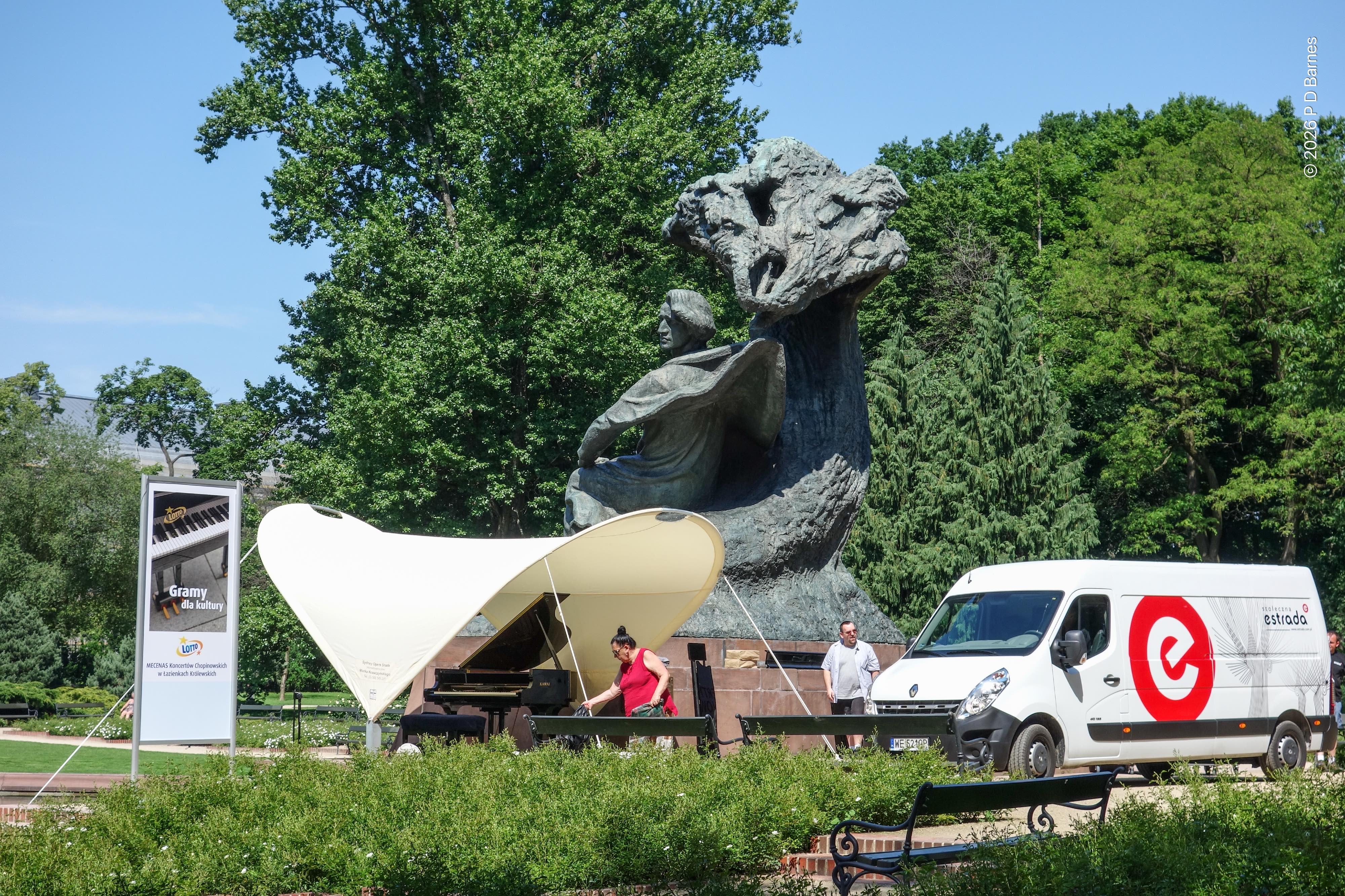 Setting up the recital piano for free Chopin in the park, Warsaw